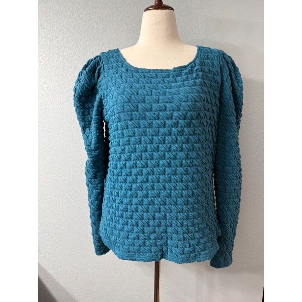 Peacock Teal Textured Puff Shoulder Renaissance Inspired Top Large